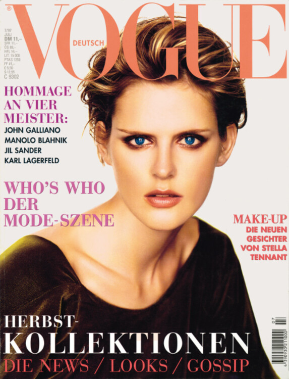 Стелла Теннант на обложке Vogue Deutsch, июль 1997. Фото: Марк Абрахамс