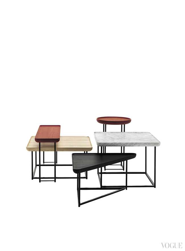 Семейство столиков Torei, металл, мрамор и окрашенное дерево, Luca Nichetto для Cassina