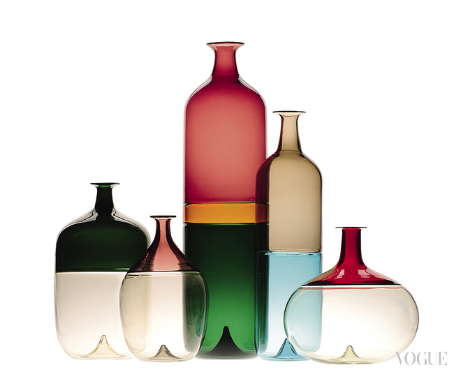 Коллекция  стеклянных  бутылей-ваз Bolle,  Tapio Wirkkala  для Venini